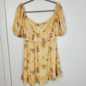 Pink And Flare Dress Puff Sleeve Ruffle Tiered Hem Cottagecore Milkmaid WOmens M